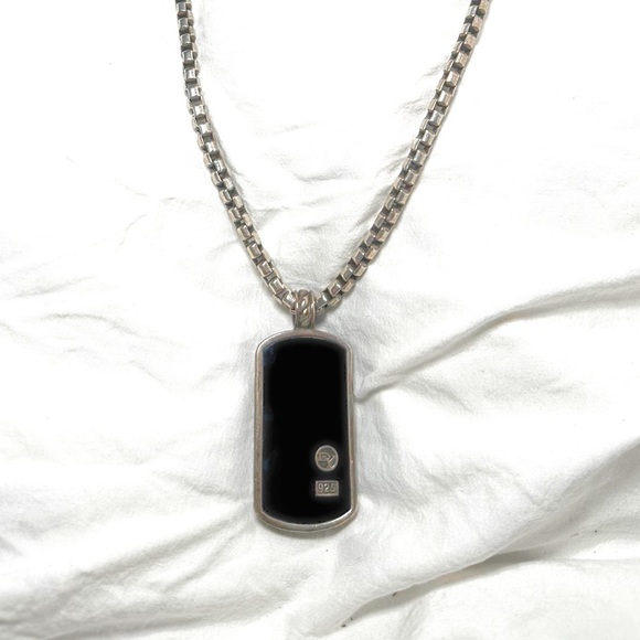 David Yurman Black Onyx Sterling Silver Dog Tag Pendant